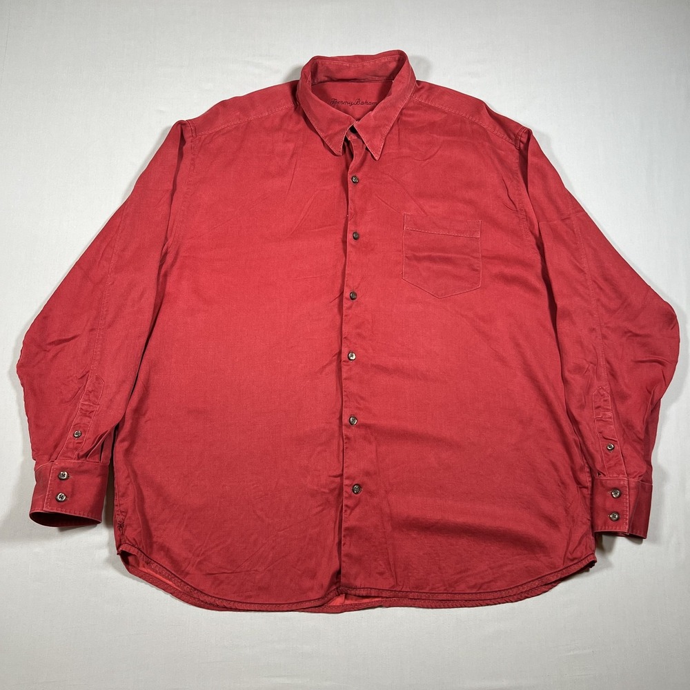 Tommy Bahama Silk Wool Blend Button Down Shirt XXL Red Long Sleeve Casual